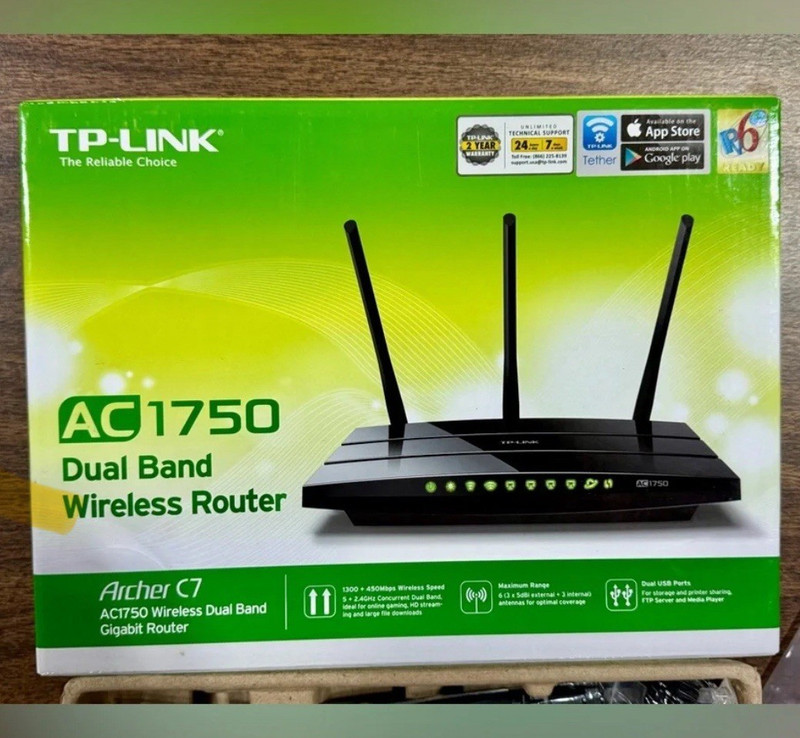 TP-LINK Archer C7 AC1750 Dual-Band Wireless Gigabit Router 4-Port Black - Tested
