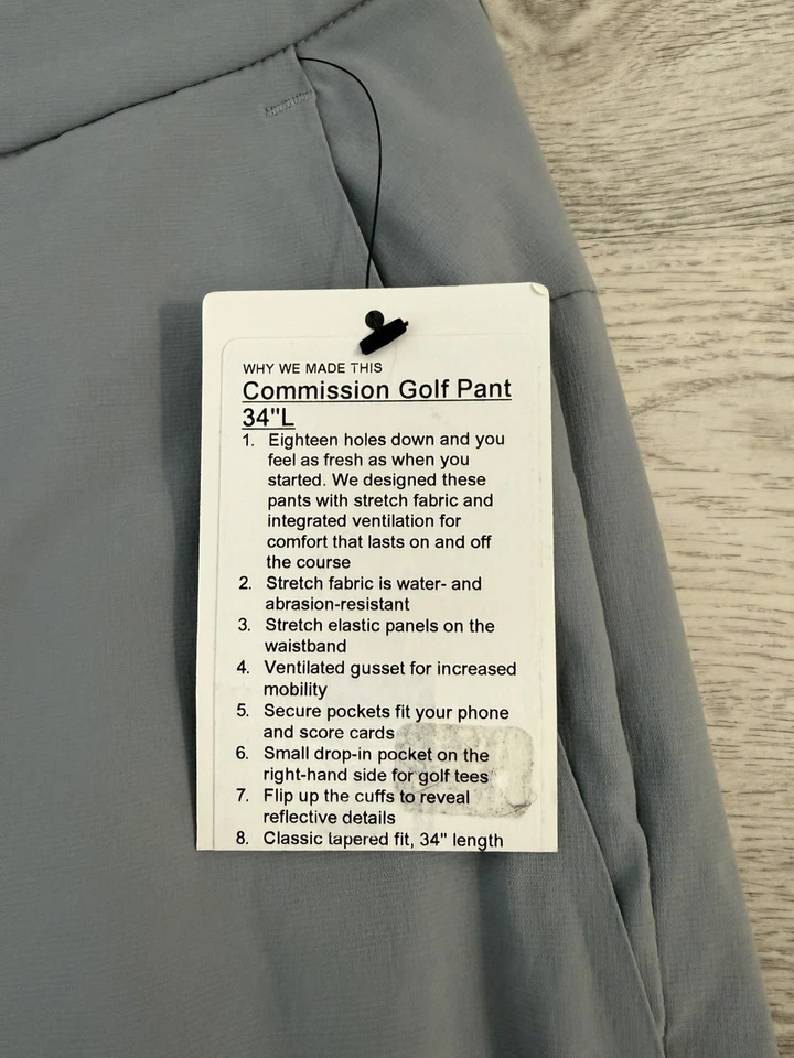 Pantalón Lululemon Commission Para Hombre 38x34 Gris Frente Plano Atletismo Golf Foto 2 de 4