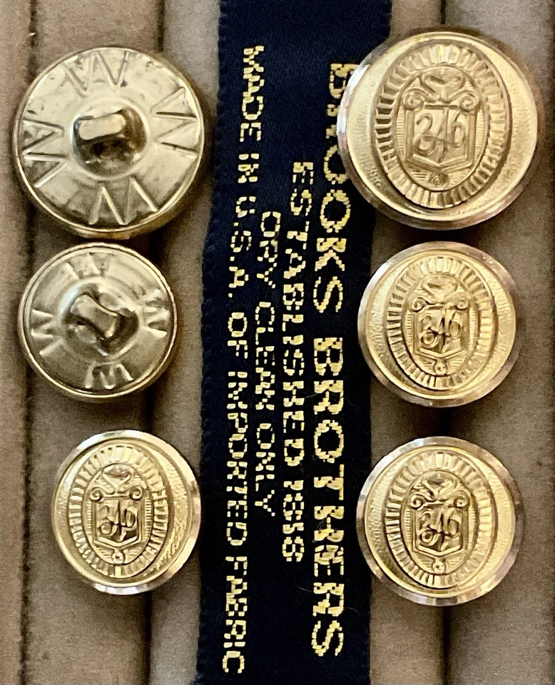 Juego de 6 botones de repuesto de metal tono dorado escudo escudo escudo Brooks Brothers 346 Foto 4 de 4