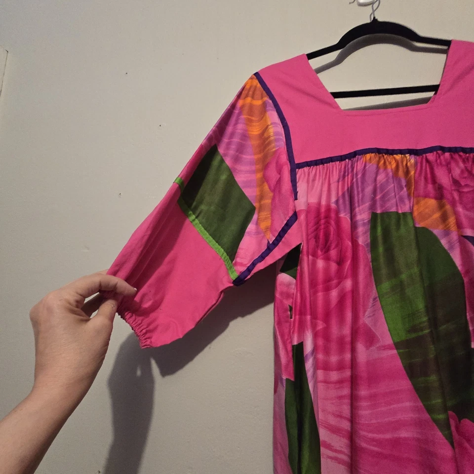 Vestido De Colección Años 70 80 Gudnason California Caftán Mumu Talla Pequeño Hawaiano Floral Usado en Excelente Condición Foto 2 de 4