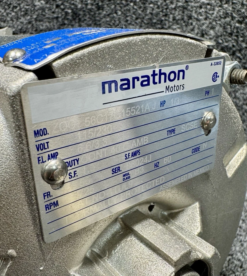 Marathon Leeson 056C17G15521 Hazardous Location Motor 1/3 hp, 115/208-230V AC - Image 4 of 4