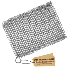 Cast Iron Scrubber 316 Stainless Steel Skillet Cleaner 8"x6" Chainmail Scrubber