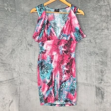 Womens Dress Medium Vintage Y2K 90s Tie Dye Cold Shoulder Plunge Glam Mob Wife