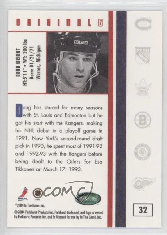 2003-04 Parkhurst Original Six New York Rangers Doug Weight #32 - Image 2 of 2