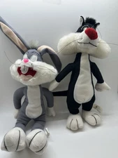 1995 Looney Tunes Plush Set Bugs Bunny & Sylvester Ace Novelty Vintage Dolls