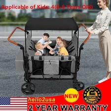 Folding Wagon Stroller for 4 Kids Face To Face High Seat Holds 264lbs & Canopy