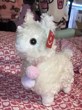  Aurora Llama 10" White/Cream Stuffed Animal/Plush w/ Pink Purple Pom Poms
