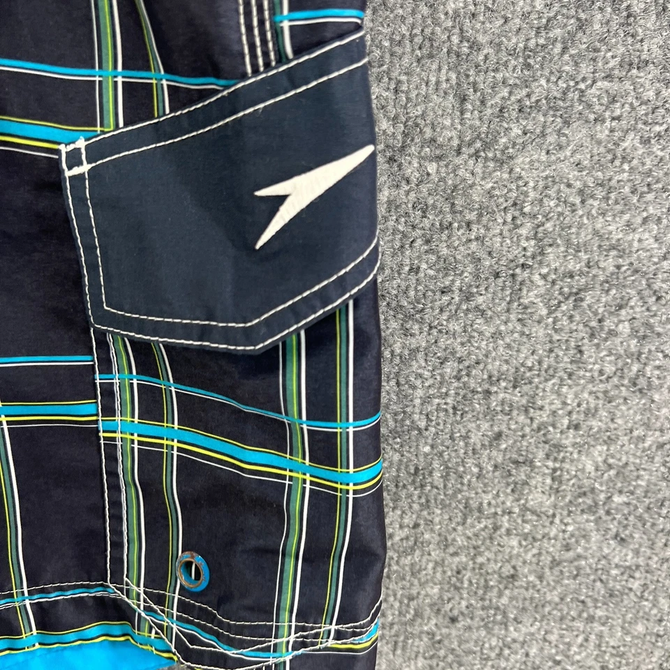 Bañador Speedo para hombre grande negro azul a cuadros cómodo con cordón forrado Foto 4 de 4