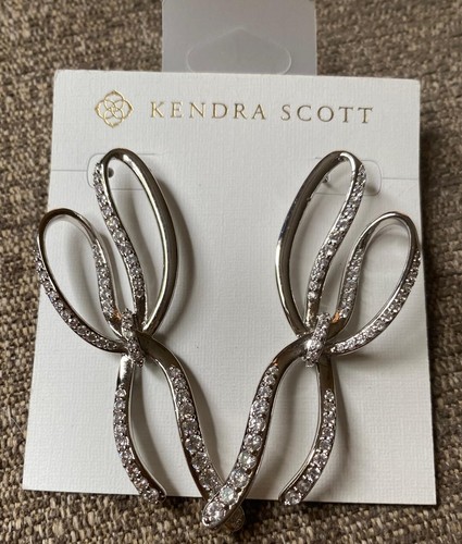 KENDRA SCOTT Statement EARRINGS Rhodium CRYSTAL Bows SASHA New NWT ~ FREE SHIP! - Picture 4 of 5