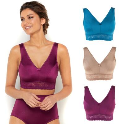 Rhonda Shear 3-pack Pin Up Smooth Bra with Removable Pads in Darks 650-168 , M