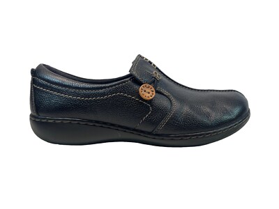 Clarks Women's Shoes Black Leather Ashland On Loop Loafers Size