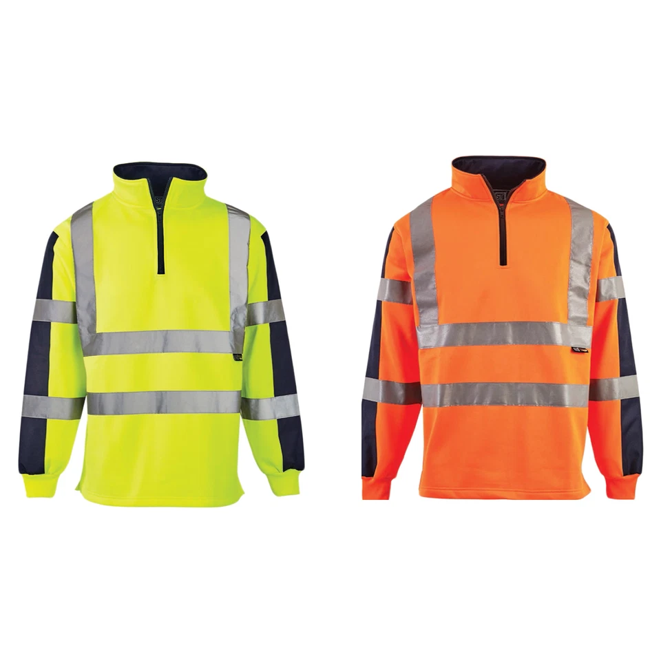 STYLO HI VIS VIZ TWO TONE RUGBY SHIRT SWEATSHIRT SAFETY SECURITY WORK WEAR JUMPER TOP