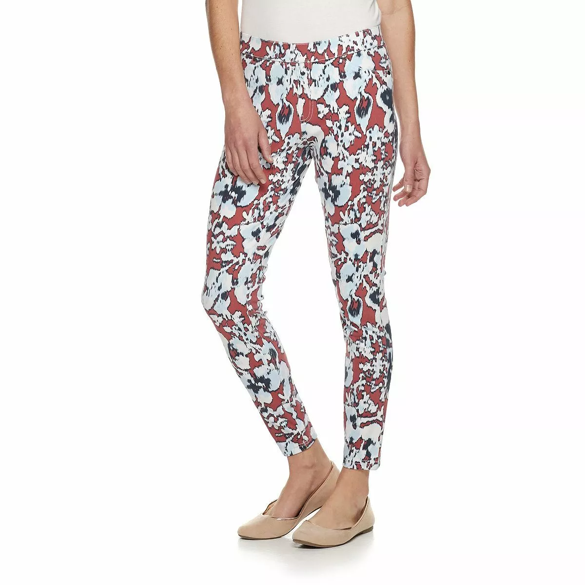 Utopia by Hue Blue White Red Jasmine Haze Jean Leggings Sz 2X 20W-22W  UT19715