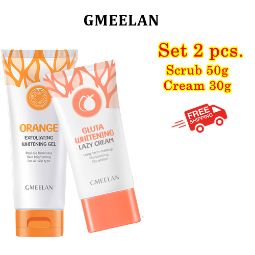 1Set GMEELAN Orange Exfloliating Whitening Scrub Gel & Gluta Lazy Facial  Cream