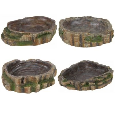 Trixie Reptile Water & Food Bowl with Steps - Natural Rainforest Decoration Dish