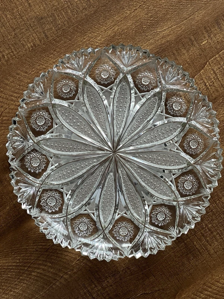 Böhmische Servierplatte Bleikristall fein geschliffen Zackenrand Ø28 cm Böhmen - Bild 2 von 4