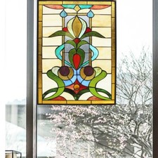 Stained Glass Window Panel Modern Contemporary Tiffany Style 18" Wide x 25" Tall
