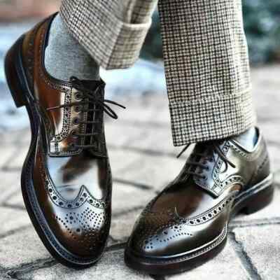 Handmade Men Brown Leather Brogue Derby Shoes Office Formal Shoes For Men 7-8-9
