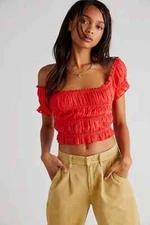 Free people FP One Cheri Top Smocked Cropped Off The Shoulder Blouse Large L NWT