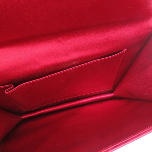AUTHENTIC YVES SAINT LAURENT vintageClutch bag Red Satin/Stone - Picture 6 of 10