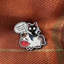 Black Cat Enamel Pin Sitting Unicorn Chaos To Spread Funny Cute Cat Lady Gift