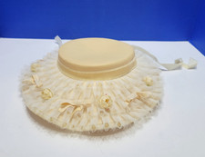 Antique Edwardian Style Straw Canvas Ladies Hat with Ruffles, Bows, and Roses