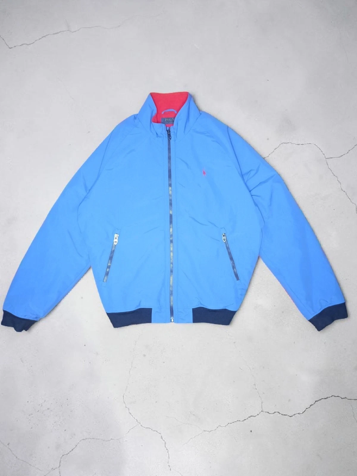 VTG Polo Ralph Lauren Windbreaker Jacket Men XXL Blue Red Fleece Lining Full Zip