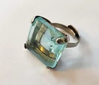 Sterling Silver Aquamarine Womens Jewelry Gemstone Vintage Style Big Ring