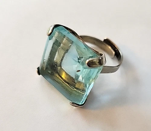 Sterling Silver Aquamarine Womens Jewelry Gemstone Vintage Style Big Ring