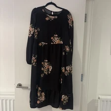 Shein Midi Floral Long Sleeve Dress With Tiered Skirt Size XL