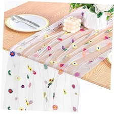 Tulle Table Runner 10ft Embroidery Daisy Floral Table Runner Daisy White