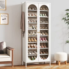 9-Tier Steel Shoe Storage Cabinet Shelf Adjust Shoes Organizer Rack Glass Door