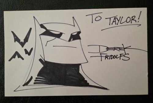 Derek Fridolfs Original Hand Drawn Ink Sketch Art Batman Signed 3x5 COA