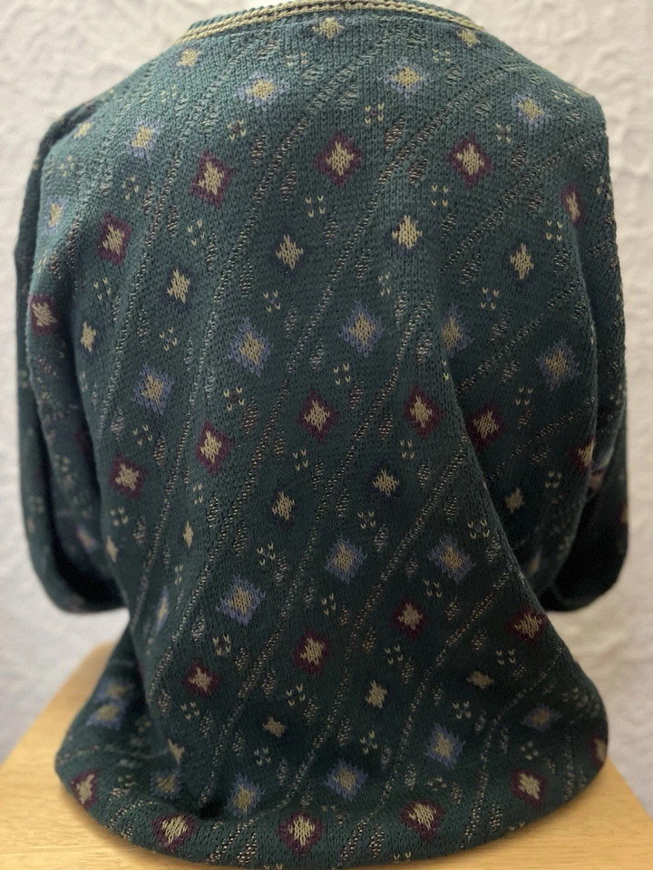 Vintage Trader Bay Grandpa Sweater L Green Geometric Knit 90s Retro Cozy - Image 4 of 4