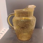 Vintage Anchor Hocking Spring Song Daisy Flower Amber Glass Pitcher 9” High