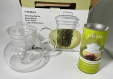 Crate & Barrel Glass Primula Teapot Tea Pot with Infuser Plus Flowering Tea New