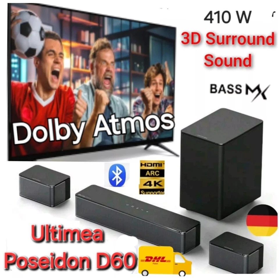 Soundbar ULTIMEA D60 Dolby Atmos 5.1 3D Surround BassMX Bass eARC HDM Subwoofer - Bild 2 von 4