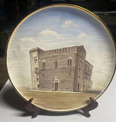 CREAZIONI D ARTE DECORATIVE HAND PAINTED 12 DIA PLATE WITH GOLD TRIM BY CAZARI