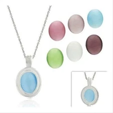 925 Silver Cats Eye 7 Stone Interchangeable Oval Pendant Set, 18"