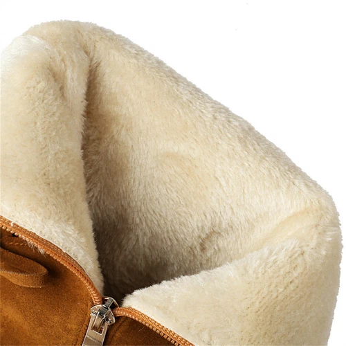 Damen-Schneestiefel Blockabsatz Kunstfell runde Spitze seitlicher Reißverschluss warm modische Schuhe - Bild 10 von 19