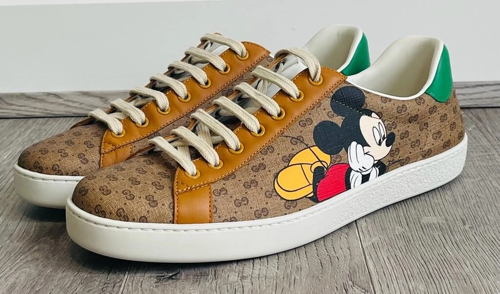 Gucci X Disney Mickey Mouse GG Supreme Monogram Canvas Sneakers size 9 | eBay