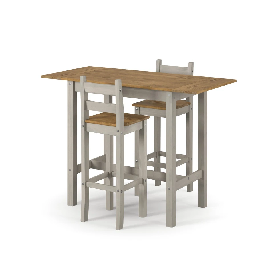 Corona Grey Rectangular High Breakfast Bar Drop Leaf Table & Bar Chair Set - Image 4 of 4