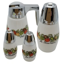 Vintage Corningware Sugar Creamer Salt & Pepper Shakers GEMCO Spice of Life