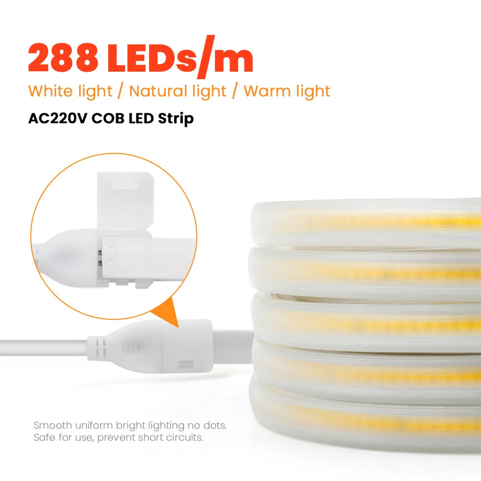 220v COB LED Strip Lights High Density Flexible Tape Outdoor 3000K 4000K 6000K - Image 2 of 4