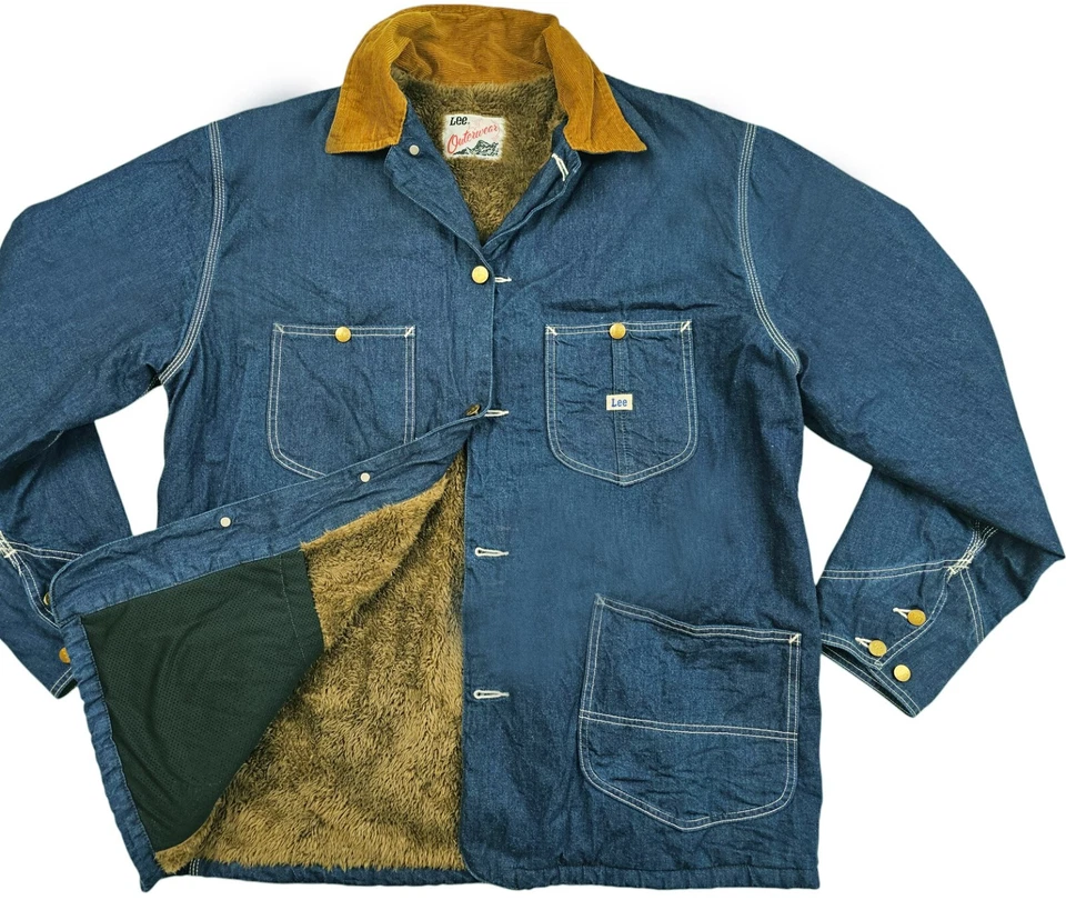HOT Men's LEE OUTERWEAR @ CHORE BARN WORKWEAR SHERPA LINED Denim Jacket Jeans XL - Image 2 of 4