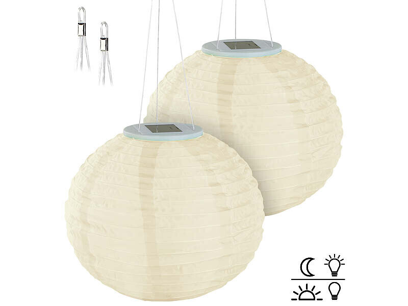2 lampions solaires suspendus Lunartec lanterne de jardin LED blanche étanche