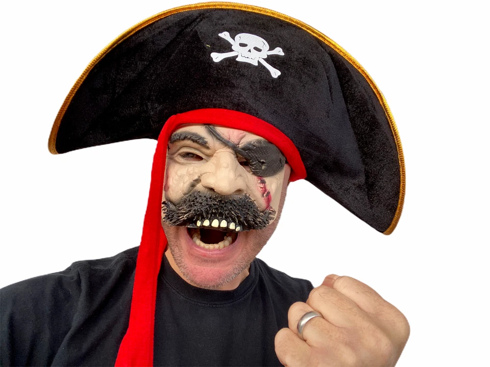 Pirate Mask Blackbeard Costume Accessory Eye Patch Halloween Caribbean Pirates - Image 4 of 4