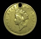 1874 US $1 Gold Coin Pre-1933 Liberty Head Holed