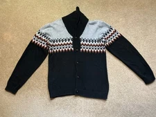 GUC Janie and Jack 12 Boys Kids Black Gray White Fair Isle Cardigan Sweater $79