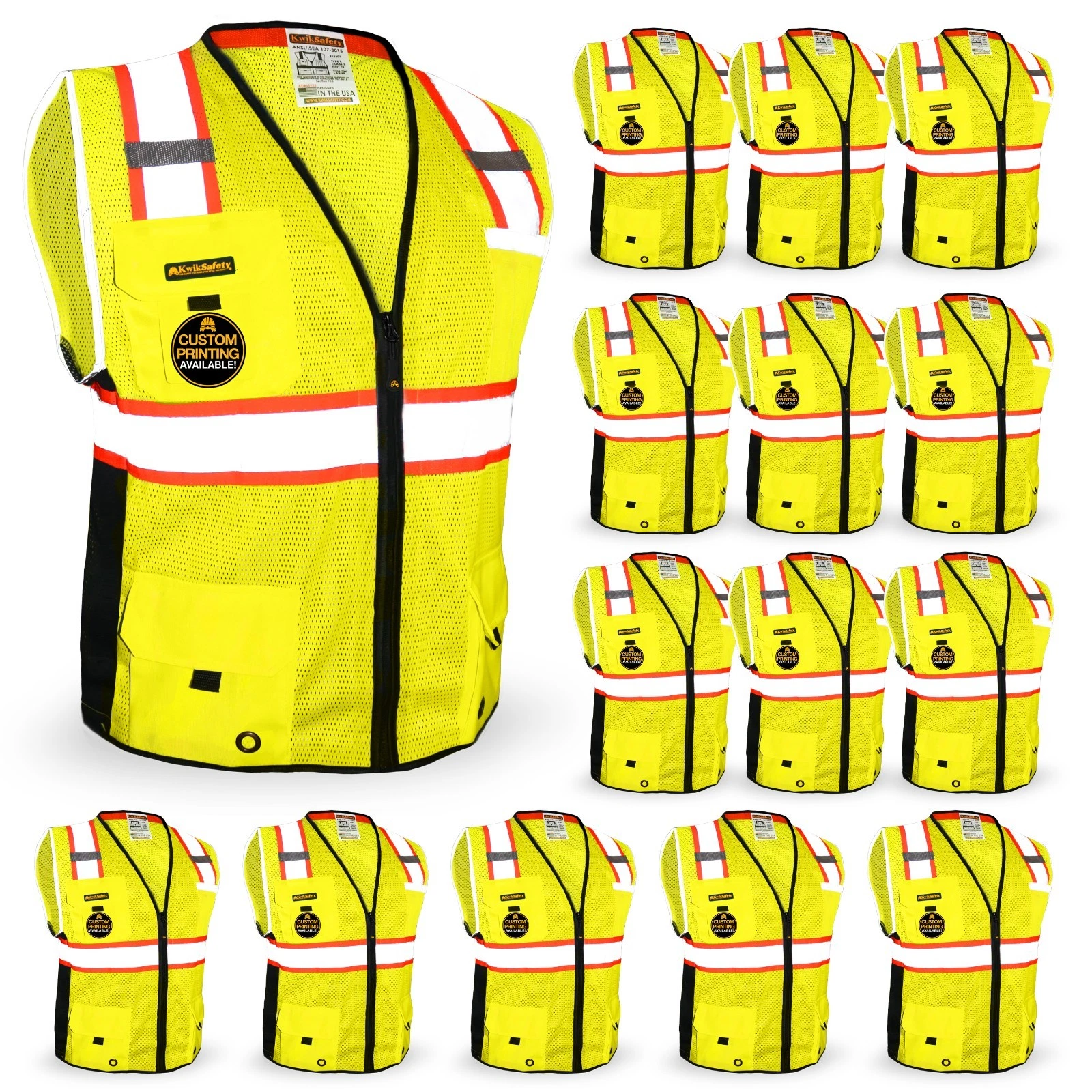 KwikSafety BIG KAHUNA (15 PACK) Hi Vis ANSI PPE Surveyor Class 2 Safety Vest - product detail image 1
